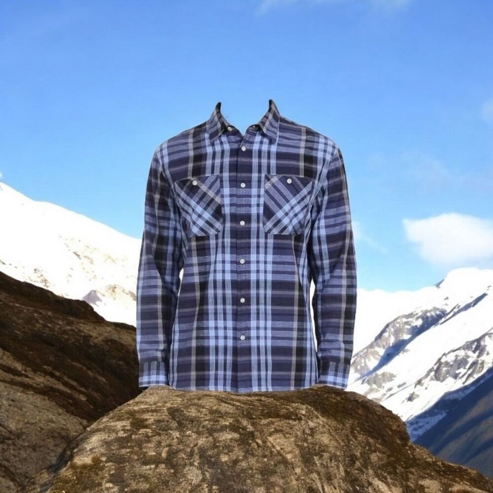 Jachs Men's XL Blue Plaid Long Sleeve Button-Up Shirt Casual